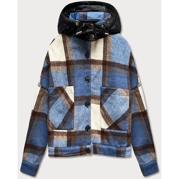 Ann Gissy Svetlomodrá krátka károvaná košeľová bunda (AG3-1839) 49752162