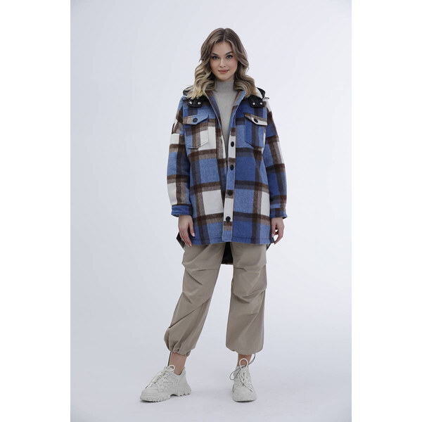 Ann Gissy Svetlomodrá dámska károvaná košeľová bunda (AG3-1813) 49752249