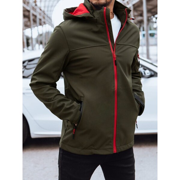 Buďchlap Trendy softshellová bunda s výraznými prvkami v khaki farbe 46472329