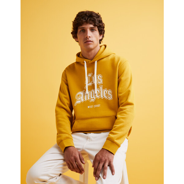 Horčicová pánska mikina s kapucňou Celio Fecago 50507459