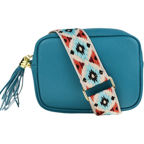 Tyrkysová kožená talianska crossbody kabelka Bala Turchese s prídavným 45829735