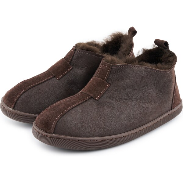 Vlnka Dámske kožené papuče s ovčou vlnou Petra tmavo hnedá veľkosti 65626056