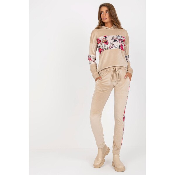 MladaModa Tepláková súprava s kvetinovým motívom model 23435 béžová 46490774