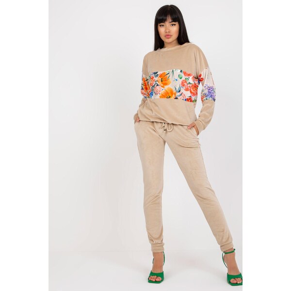 MladaModa Tepláková súprava s kvetinovým motívom model 17244 béžová 46490777