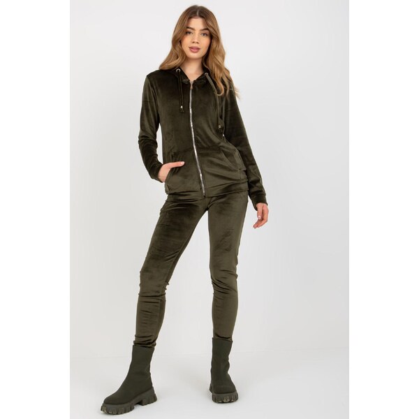 MladaModa Velúrová tepláková súprava so zipsom model 87231 farba khaki 46490798