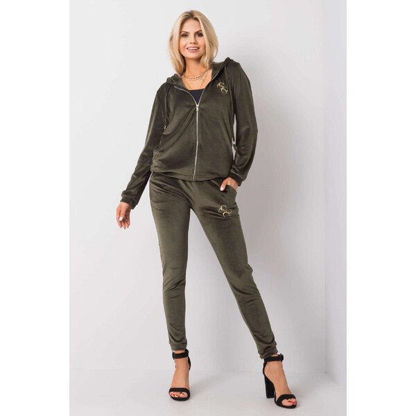 MladaModa Velúrová tepláková súprava Melody farba khaki 46490805