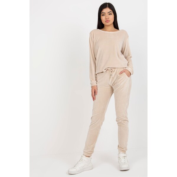 MladaModa Velúrová tepláková súprava bez kapucne Clarisa svetlá béžová 46490813