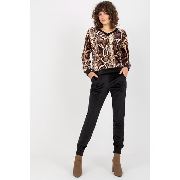 MladaModa Velúrová tepláková súprava model 90418 béžová+čierna 46490839