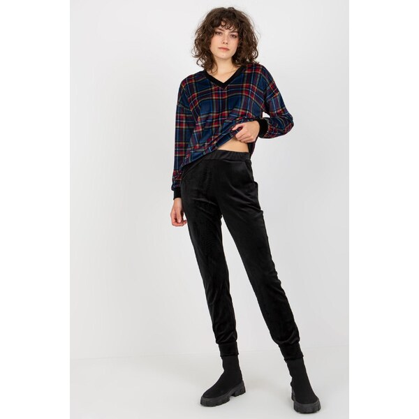 MladaModa Velúrová tepláková súprava model 90623 čierna+kráľovská 46490837