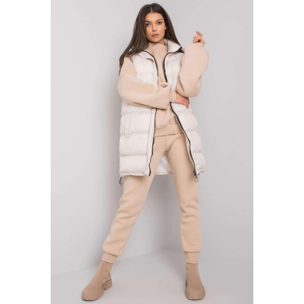 MladaModa 3-dielny komplet mikiny, vesty a teplákov model 64700 béžový 46491018