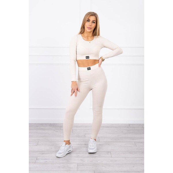 MladaModa Crop-topová tepláková súprava model 9353 svetlá béžová 46491127