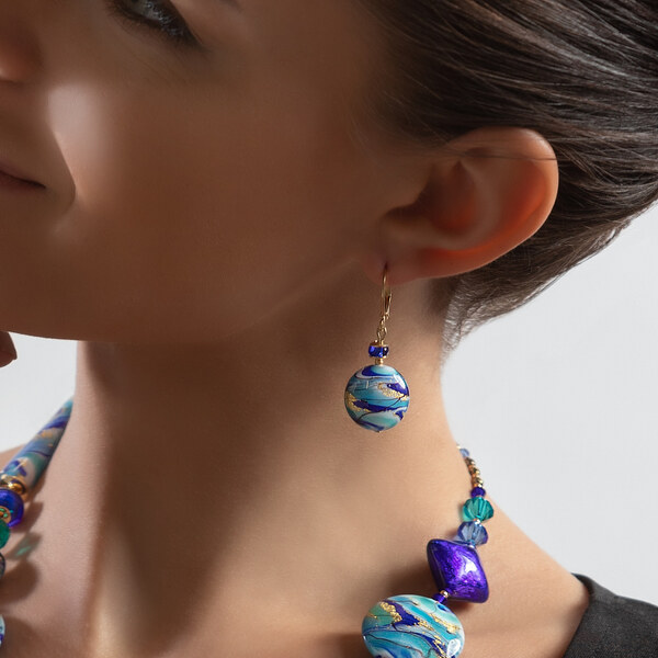 Lampglas Krásne náušnice Blue Dream s 24-karátovým zlatom v perlách 66592632