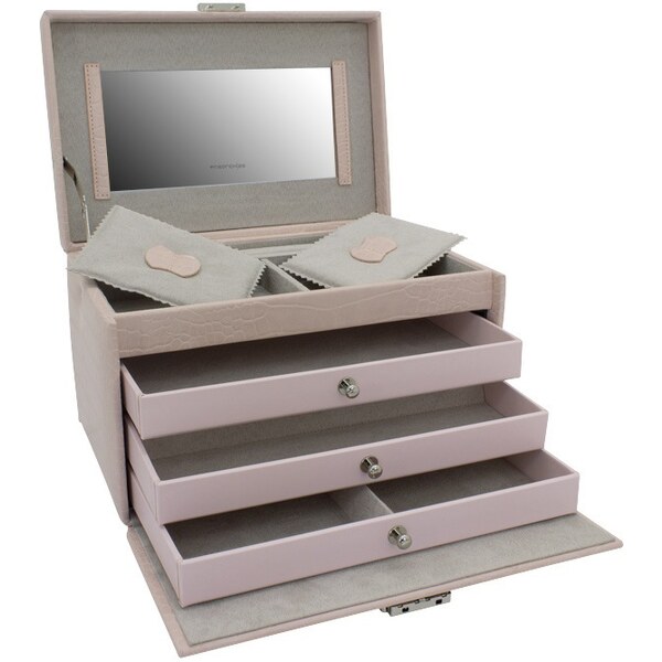 Friedrich Lederwaren Exkluzívna staroružová šperkovnica s krokodílím 66579780