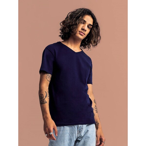 Granatowa koszulka męska Iconic V-Neck Fruit of the Loom 50518066