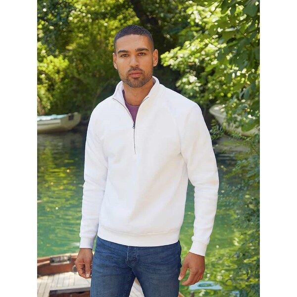 White Mens Zip Neck Sweat Fruit of the Loom 50558977