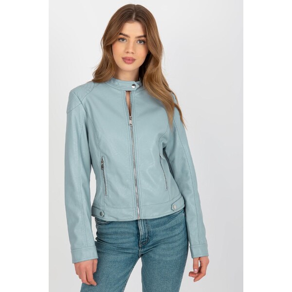 MladaModa Motorkárska koženková bunda model 205097 svetlomodrá 65626962