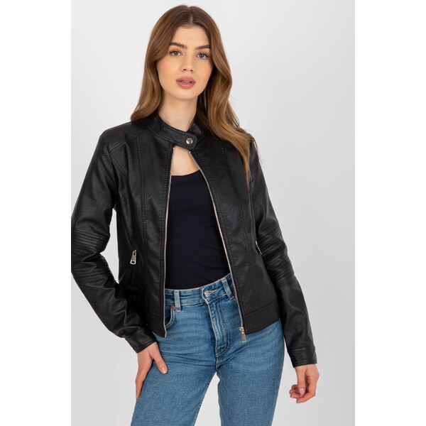 MladaModa Motorkárska koženková bunda s prešívaním model 10300 čierna 65626985
