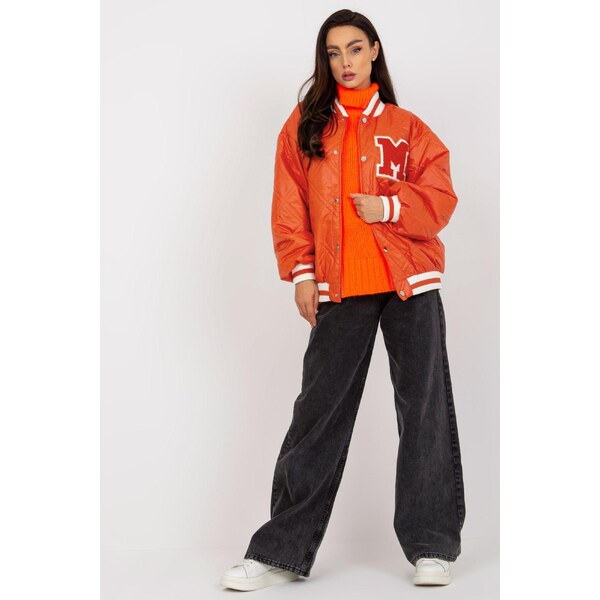 MladaModa Prešívaná bomber bunda s nášivkami model 79880 oranžová 65627028