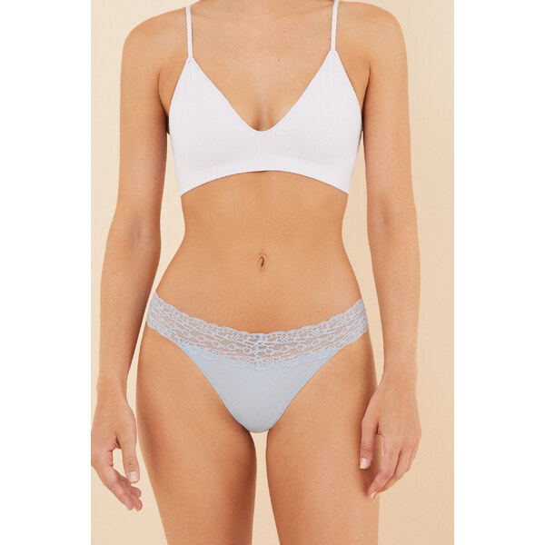 womensecret Modré tangá z mikrovlákna s čipkou 45859300