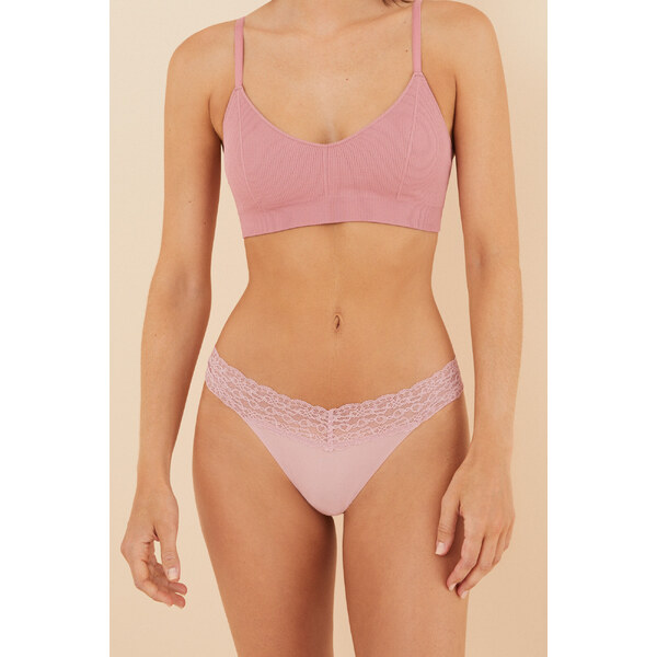 womensecret Ružové tangá z mikrovlákna s čipkou 45859301