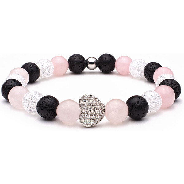 BudNej Minerálny náramok MAGICKÉ SRDCE z ruženínu, praskaného krištáľu 46207877