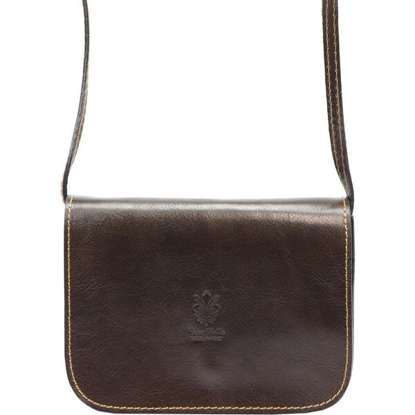 Vera Pelle Kožená malá dámska crossbody kabelka tmavo hnedá 46204803