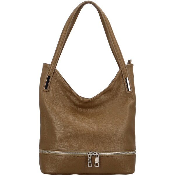 Dámska kožená mäkká kabelka cez plece pieskovohnedá - ItalY Nellis 26478070