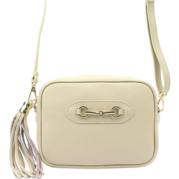 Luka Kožená béžová jednozipsová crossbody kabelka so zlatými doplnkami 46207886