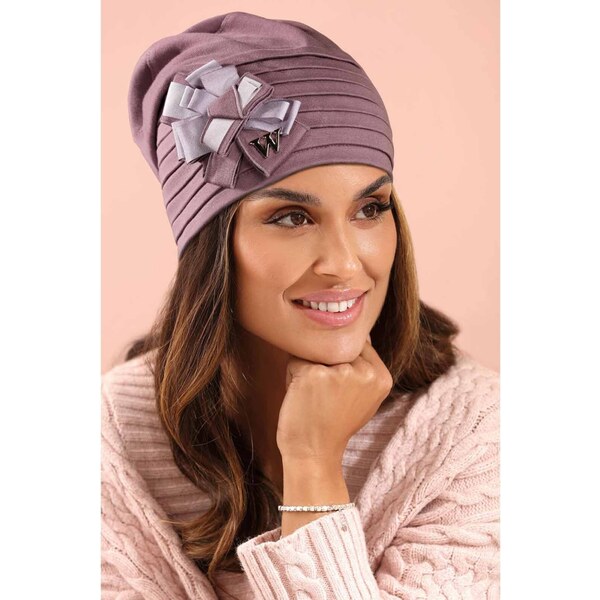 KRUMLOVANKA Bavlnená dámska čiapka s mašličkou W-0652/890 tmavo 62262037