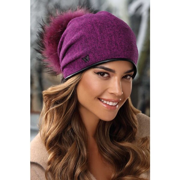 KRUMLOVANKA Zimná dámska čiapka s brmbolcom W-0598/440 fialový melange 66069452