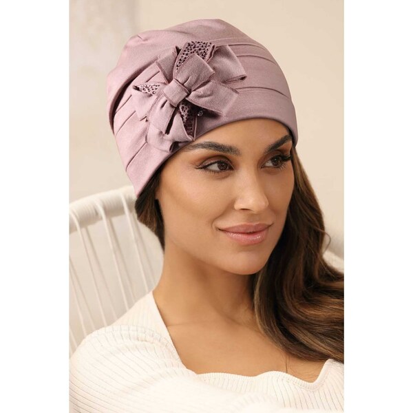 KRUMLOVANKA Dámska bavlnená čiapka s mašľou W-0670/540 svetlo 63302595