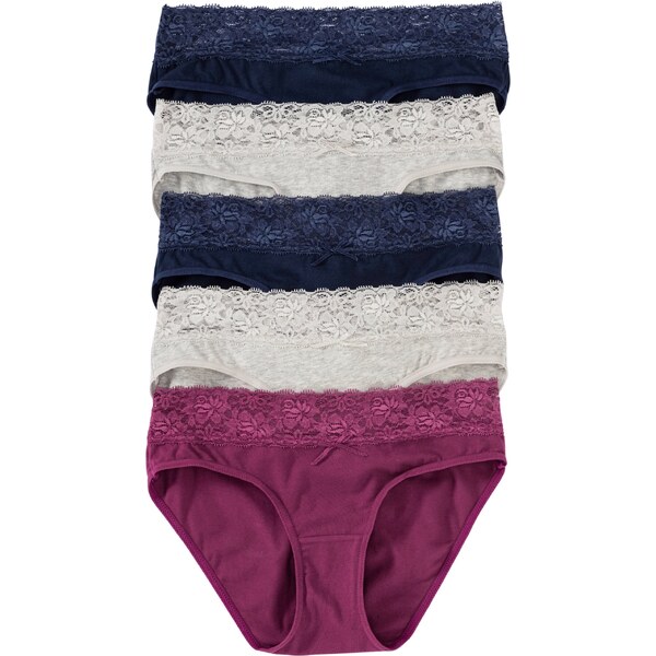 bonprix Nohavičky s čipkou (5 ks), farba šedá 44732691