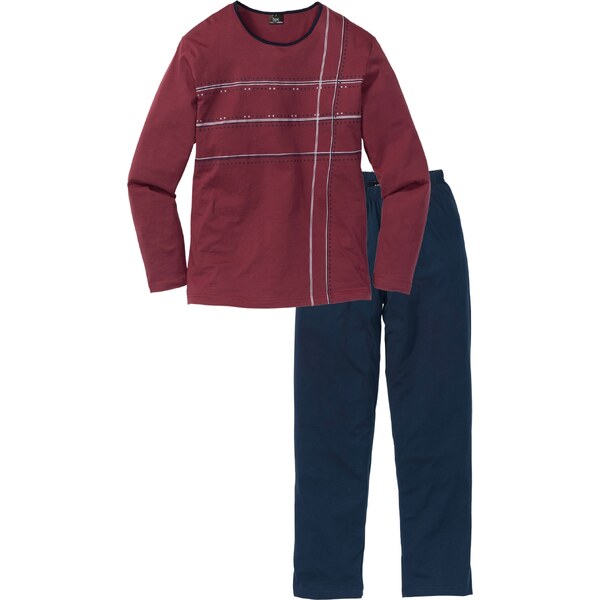 bonprix Pyžamo s bavlnou a dlhými rukávmi, farba modrá 45054403