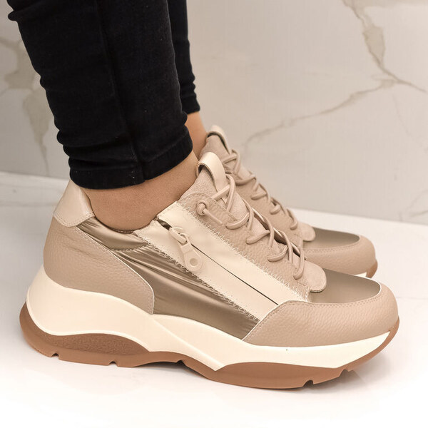 WDE Dámske béžové poltopánky na platforme LUISA 46316144