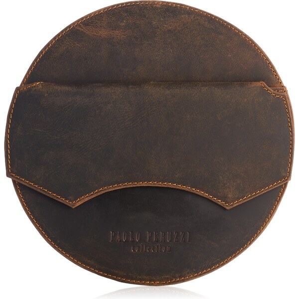PAOLO PERUZZI Okrúhla dámska kožená kabelka T-92-HBR | hnedá T-92-HBR 46327328