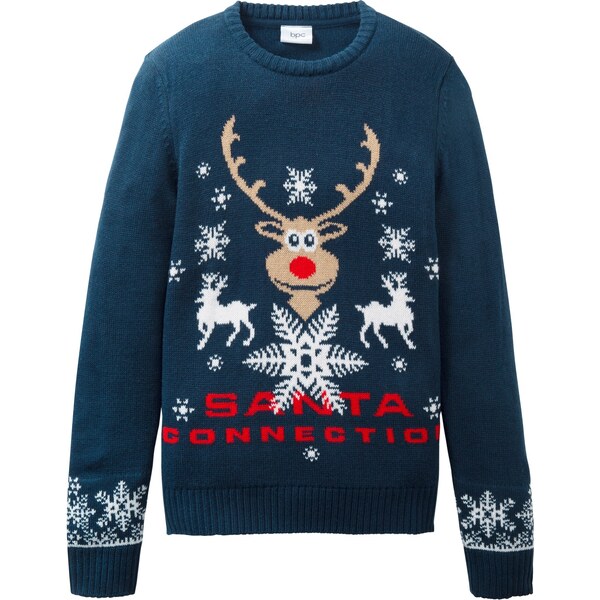 bonprix Pletený pulóver s vianočným motívom, farba modrá 46283781