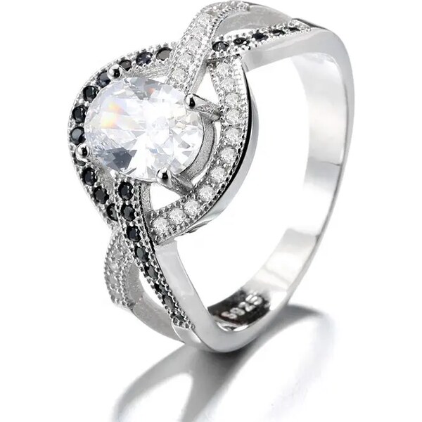 MAJYA Strieborný prsteň SABRINA s čírymi a čiernymi zirkónmi 10048/6 64581400