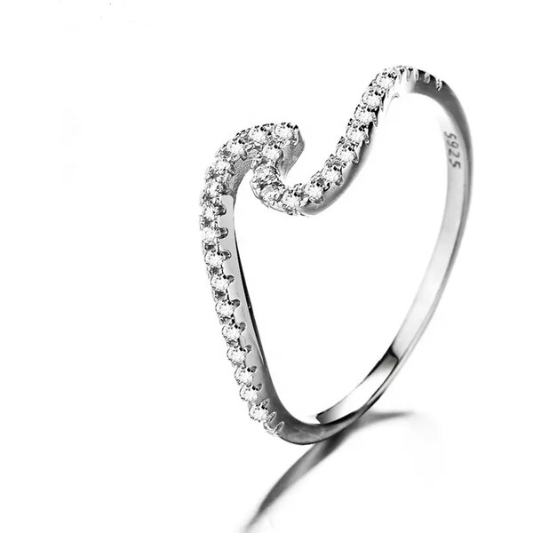 MAJYA Strieborný prsteň vlnka s čírymi zirkónmi EMILY 10061/6 64581375