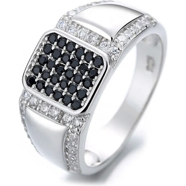 MAJYA Strieborný prsteň STEVEN číry kameň s čiernymi zirkónmi 10067/8 64581600