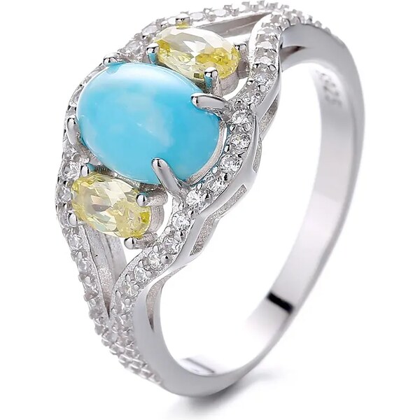MAJYA Strieborný prsteň TERESA tyrkys so žltými a čírymi zirkónmi 64581386