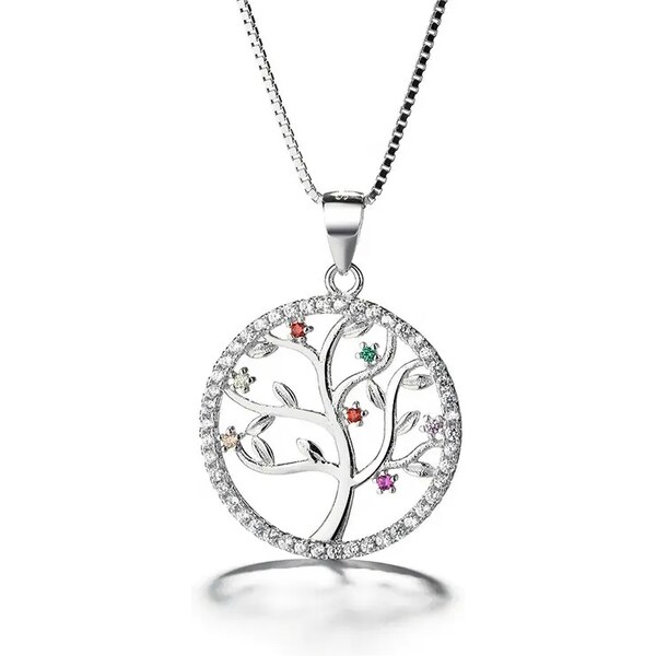 MAJYA Strieborný prívesok s retiazkou TREE OF LIFE farebné zirkóny 64581707