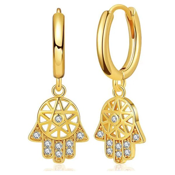 MAJYA Strieborné náušnice HAMSA ruka pozlátené 10406 64581556