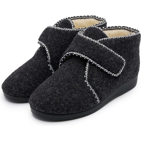 Vlnka Členkové papuče z vlneného filcu na suchý zips tmavo sivá 66049778