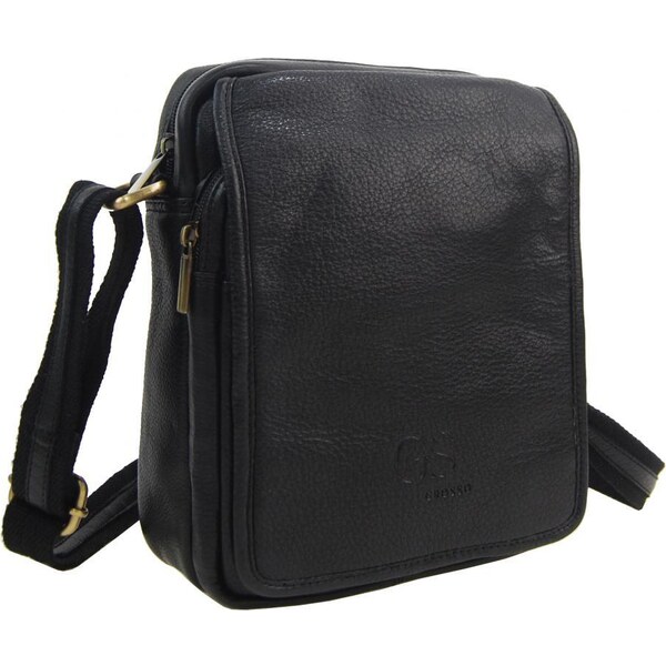 GROSSO Kožená pánska crossbody taška 18,5x22x8 cm čierna 46362981