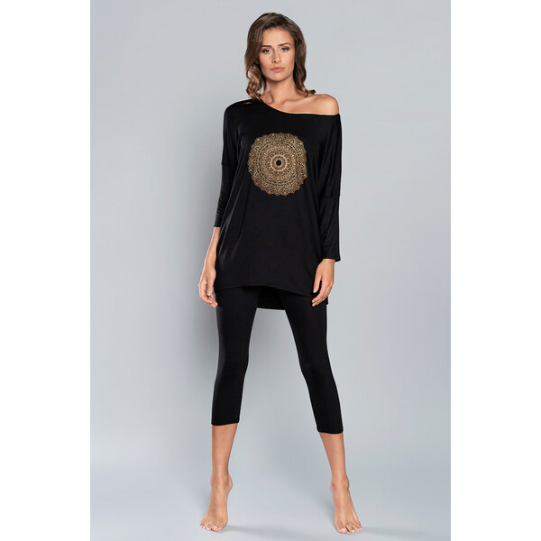 Italian Fashion Čierne dámske pyžamo trojštvrťové Mandala, Farba 24261455