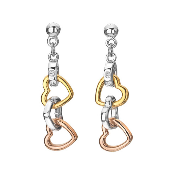 Hot Diamonds Pôvabné strieborné tricolor náušnice s diamantmi Trio 66582645