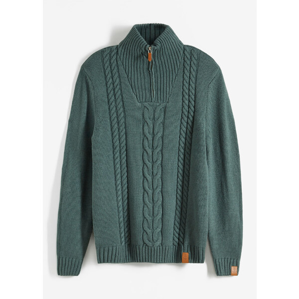 bonprix Hrubo pletený pulóver s osmičkovým vzorom, farba zelená 45853570