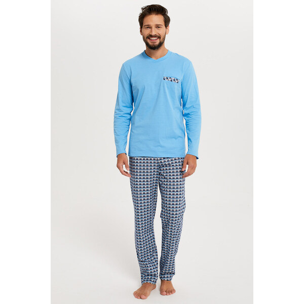 Italian Fashion Pánske bavlnené pyžamo Jaromir nebesky modré, Farba 46382444