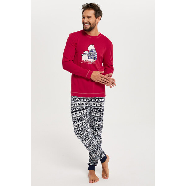 Italian Fashion Vianočné pánske bavlnené pyžamo Arctica červené, Farba 46382446