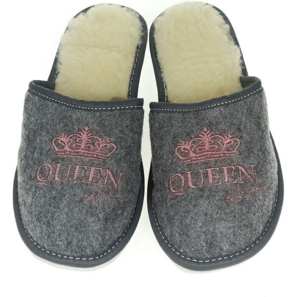 JOHN-C Dámske luxusné sivé papuče QUEEN of the HOUSE 46463996